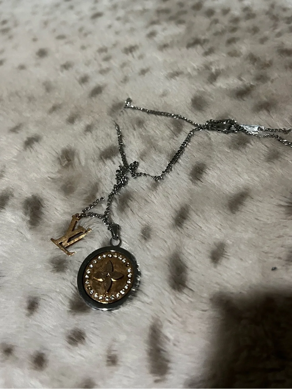 Louis Vuitton Silver-Tone Coin Pendant Necklace with Gold LV Charm - Picture 3 of 5